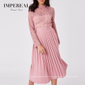 Pleated Crochet Clothing Beautiful Long Sleeve Tulle Dress For Ladies
